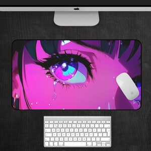 Anime Girl Crying Desk Mat, Japanese Kawaii Gaming Mouse Pad, Purple ...