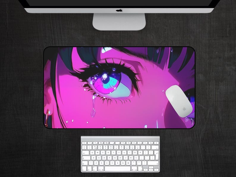 Anime Girl Crying Desk Mat, Japanese Kawaii Gaming Mouse Pad, Purple ...