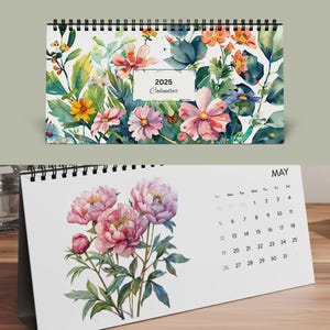 Floral bureaukalender 2025, planten bureaukalender, aquarel bloem flip kalender 2025, mooie bloemen bureaukalender voor 2025
