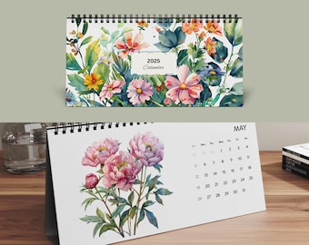 Blumen Tischkalender 2026, Pflanzen Tischkalender, Aquarell Blumen Klappkalender 2026, Schöner Blumen Tischkalender für 2026