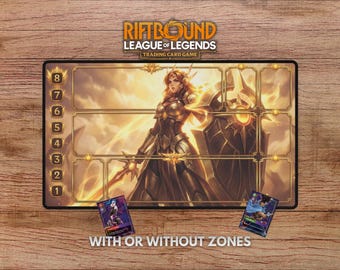 Leona Playmat voor Riftbound - Met themazones, Riftbound Playmat, Riftbound Tranding-kaartspel, Leona Playmat Met Zones