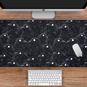 Raven Pattern Desk Mat, Dark Fantasy Desk Mat, Crow Desk Mat, Dark Pattern Desk Mat, Dark Theme, Raven Mousepad, Black Crow Mousepad