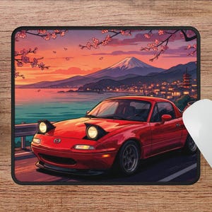 Mazda Miata Desk Mat, Red Car Desk Mat, Miata Mousepad, Retro JDM Car Mouse Pad, Japanese Car Desk Mat – Aesthetic Mat for Car Lovers