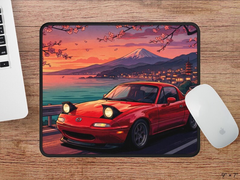 Mazda Miata Desk Mat, Red Car Desk Mat, Miata Mousepad, Retro JDM Car Mouse Pad, Japanese Car Desk Mat – Aesthetic Mat for Car Lovers