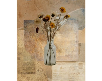 Vintage Dried Flower Wall Art Gallery Wall Decor Print Flowers in Vase Matte Poster Wall Decor Neutral Art Floral 12x16 18x24 Large Print