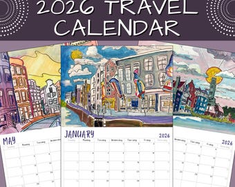 2026 Netherlands Travel Calendar, Illustrated Watercolor Art (PDF)
