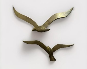 Solidne mosiężne mewy w locie wiszące na ścianie w stylu Mid Century Modern Birds Decor