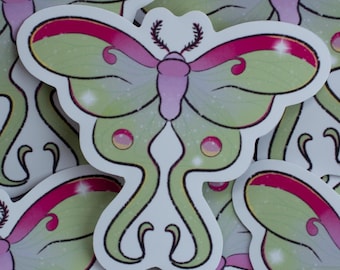 Lunar Moth Sticker | Laptop, Water Bottle Decal | Matte or Holographic