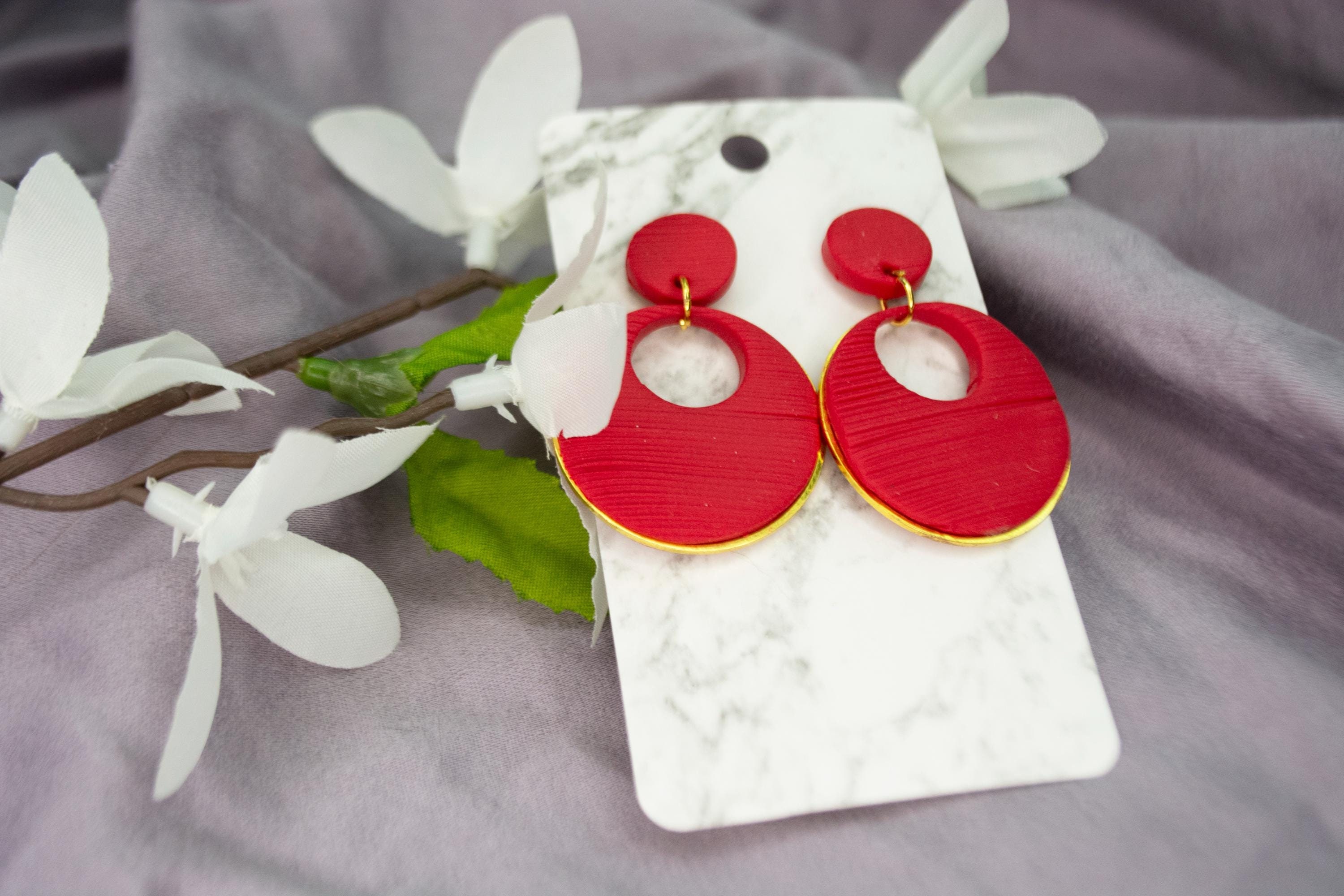 Red Dangle Earrings | Lightweight Clay Jewelry | Statement Jewelry for Gifts