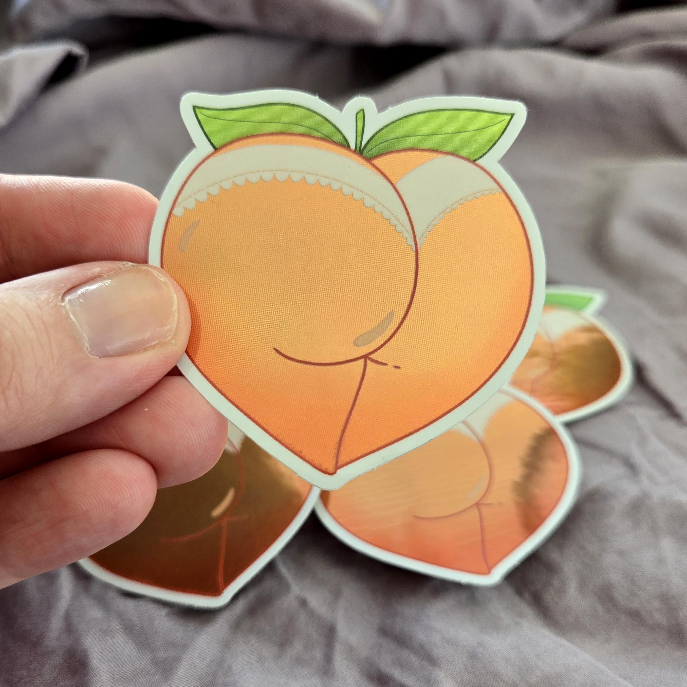 Holographic Peach Emoji Sticker | Waterproof Vinyl Decal - Etsy