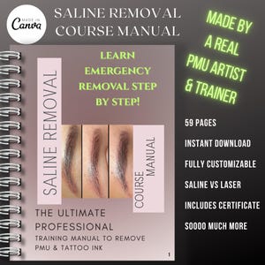 Manual de Remoção de Solução Salina | Feito por um Treinador de PMU para Treinadores | - Repleto de Informações | 59 Páginas Editáveis no Canva
