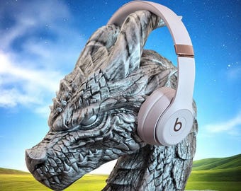 3D Printed Dragon Headphone Stand: Fantasy Desk Decor, Wall Mountable