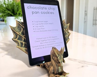 Dragon Book Stand 3D Printed Fantasy Tablet Holder Reading Dragon with Wings Painted or Unpainted