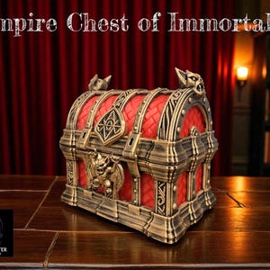 Vampire Chest of Immortality – Gothic Jewelry Box with Bat Clasp, Removable Trays, Red & Gold Fantasy Storage