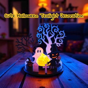 3D Printed Halloween Tealight Diorama: Haunted House, Ghost & Graveyard