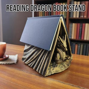 Reading Dragon Book Stand – Fantasy Desk Accessory with Antique Gold Finish | Keep Your Page