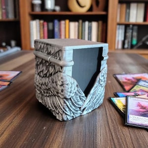 Caja de mazo Angel Commander: portacartas MTG impreso en 3D con alas, tapa magnética y pintado a mano en plata