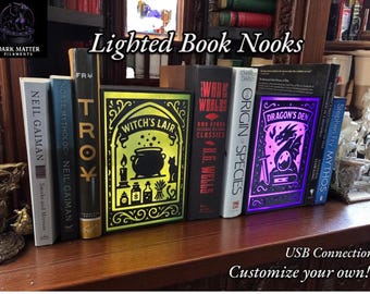 Fantasy Book Nook Personalizowany na zamówienie: Jaskinia Smoka, Jaskinia Czarownicy, Tajemne Sanktuarium - Lampka LED USB