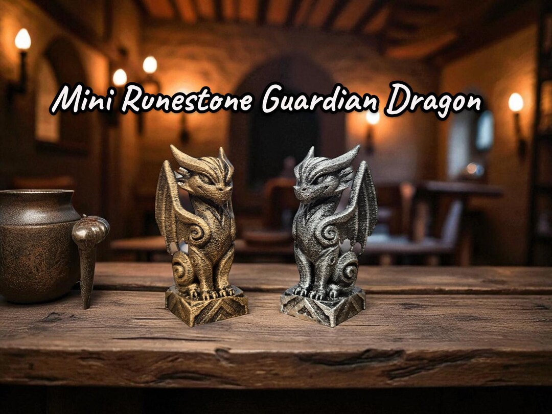 Mini Runestone Guardian Statue | Hand Painted Gold or Silver Dragon ...