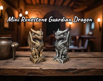 Mini Runestone Dragon Statue: Hand-Painted Gold or Silver Fantasy Decor