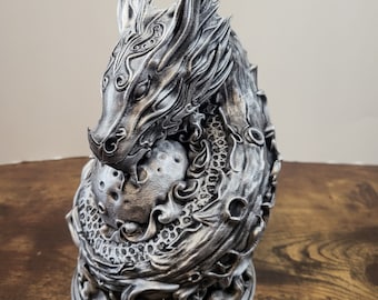 Silver 9 inch Dragon Moon Sculpture by Fotis Mint