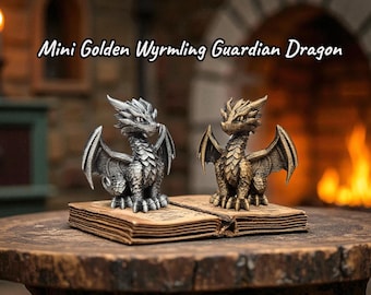 Handpainted Mini Dragon Statue Gold Silver Figurine Fantasy Desk Decor Gift DnD Gothic Shelf