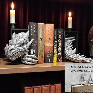 Dragon Head & Tail Book Nook – 3D Printed Fantasy Shelf Decor | Free Domestic Shipping on Orders Over 35+ Free Bookmark