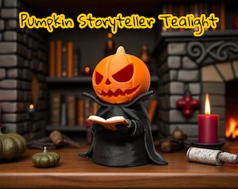 Pumpkin Storyteller Tealight | Halloween Jack O’ Lantern Candle Holder | Spooky Home Decor