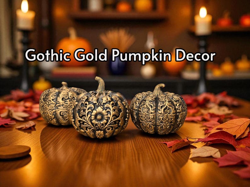Gothic Gold Pumpkin Decor: Baroque Fall Centerpiece