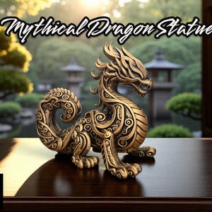Hand-Painted Gold Dragon Statue: Mythical Fantasy Decor