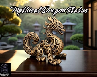 Estatua de dragón dorada pintada a mano: decoración de fantasía mítica