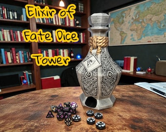 Large Potion Bottle Dice Tower, Hand-Painted Silver Gold Fantasy Roller