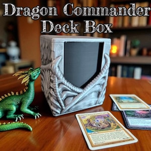 Caja de mazo de dragón impresa en 3D: soporte para cartas MTG, pintada a mano en plata