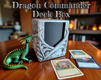 Caja de mazo de dragón impresa en 3D: soporte para cartas MTG, pintada a mano en plata