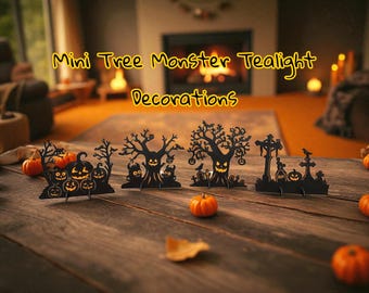 3D Printed Halloween Tealight Decoration Set: Spooky Tree Monster Decor