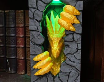 Illuminated Dragon Book Nook, 3D Printed Gothic Stone with Remote Control