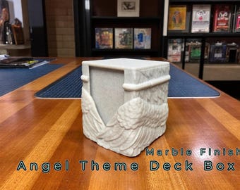 Marble Finish Angel Commander Deck Box: MTG Card Holder with Magnetic Lid