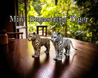 Hand-Painted Mini Runestripe Tiger Figurine: Gold or Silver 3D Printed Totem