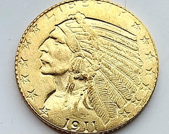 1911 Indian Head Five Dollar American Coin Restrike Gold plated, Philadelphia.