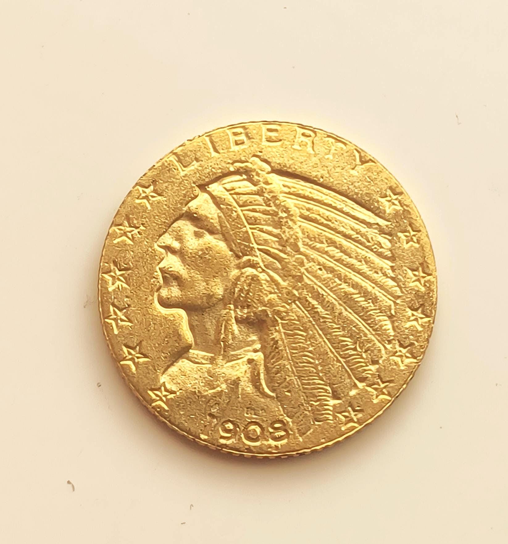 1908年 Sインディアンヘッド5ドルアメリカコイン 再鋳造 金メッキ