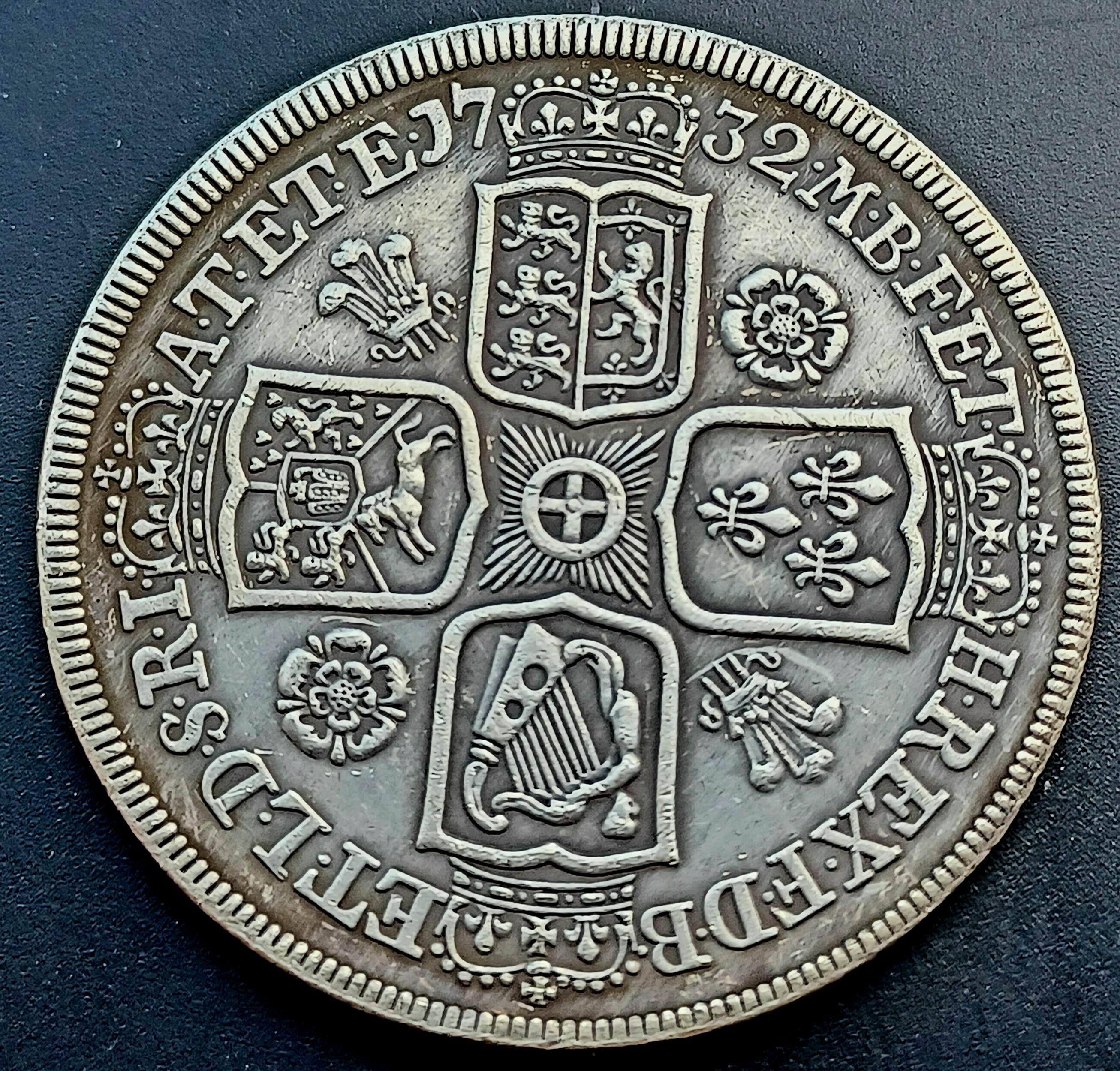 1732年ジョージ2世クラウンコイン：銀メッキ英国復刻コイン - Etsy 日本