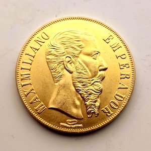Mexican States, Mexico Rupublic *1866* 20 Pesos, Maximilian l, Gold Plated Restrike