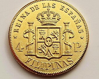 Phillipines 4 Pesos *1863* Isabell ll Restrike Gold plated