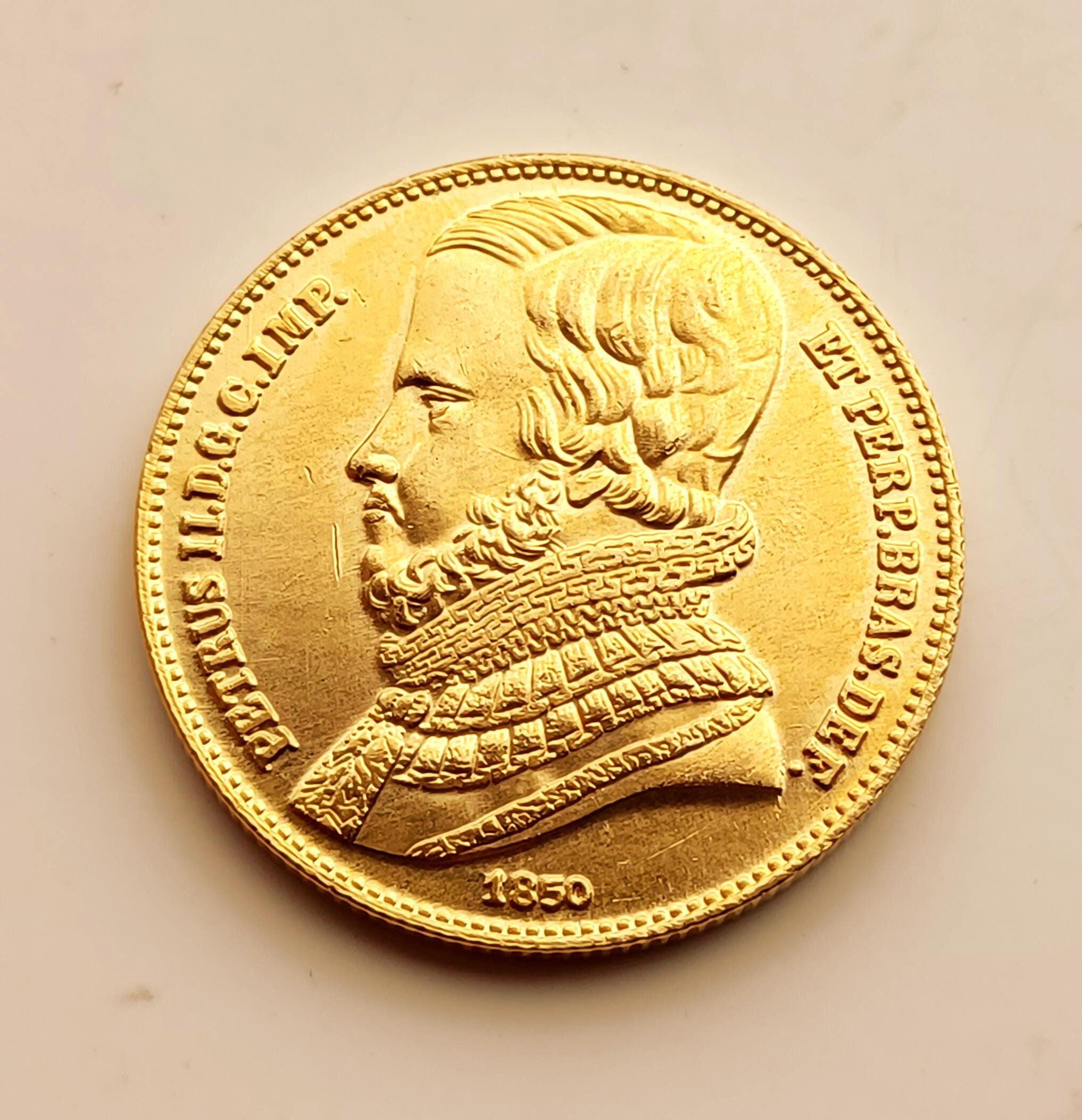 10金or18金★ブラジル産エメラルド★ Brazil 10000 Reiss Coin *1850* Pedro Ll, Gold Plated Restrike - Etsy