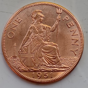 1951 George Vl Kupfer Penny Münze Geschenkartikel für Sammler Rückschlag Britisch