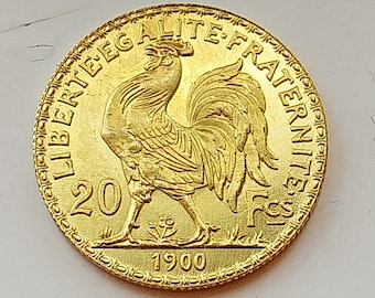 France Marianne Rooster *1900*  20 Franc, Restrike coin, collectable item, Gold Plated