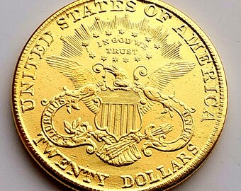 1891 Twenty Dollars, Liberty Head Double Eagle, American Coin Restrike Gold plated