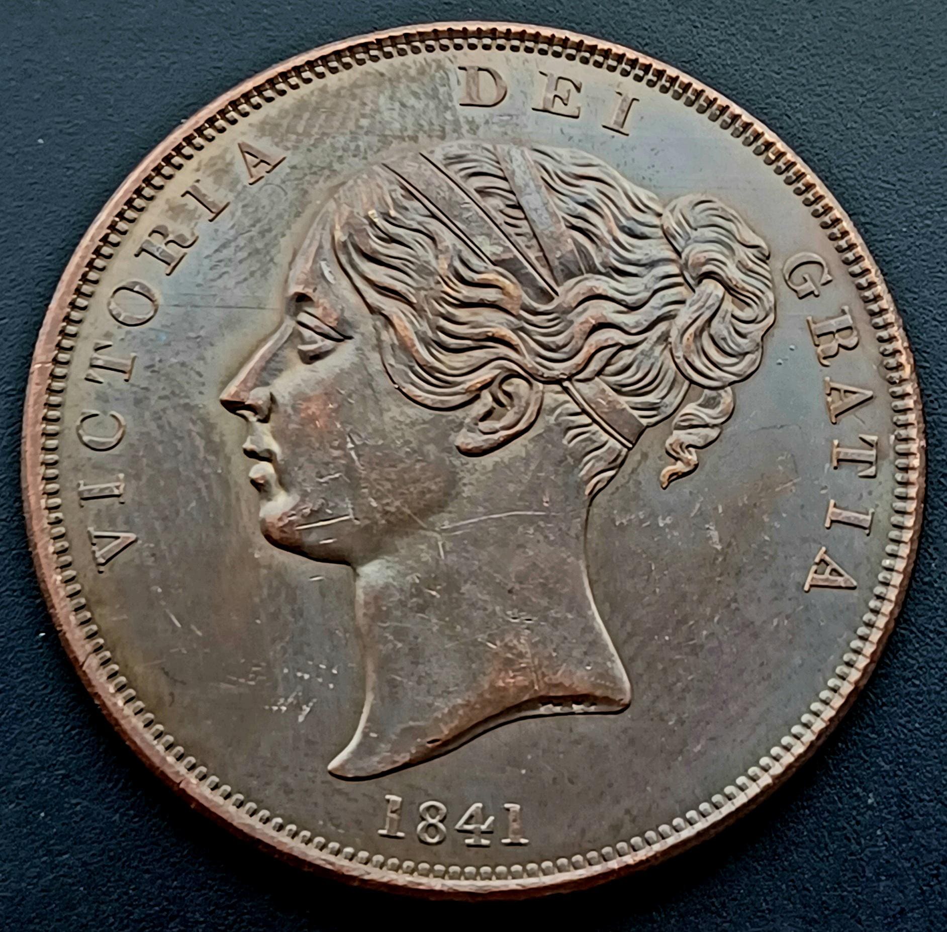 1841年 ヴィクトリア女王ペニー銅貨、再鋳造。 - Etsy 日本