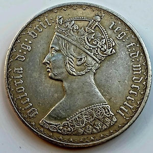 ヴィクトリア女王フローリン硬貨、1857年ゴシックヘッド再鋳造、銀