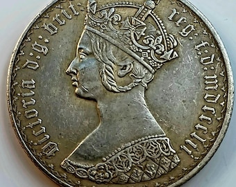 ヴィクトリア女王フローリン硬貨、1857年ゴシックヘッド再鋳造、銀